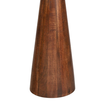 Linden 21.5" Farmhouse Industrial Mango Wood Drink Table and Decorative End Table with Round Black Glass Top and Cone Pedestal Base